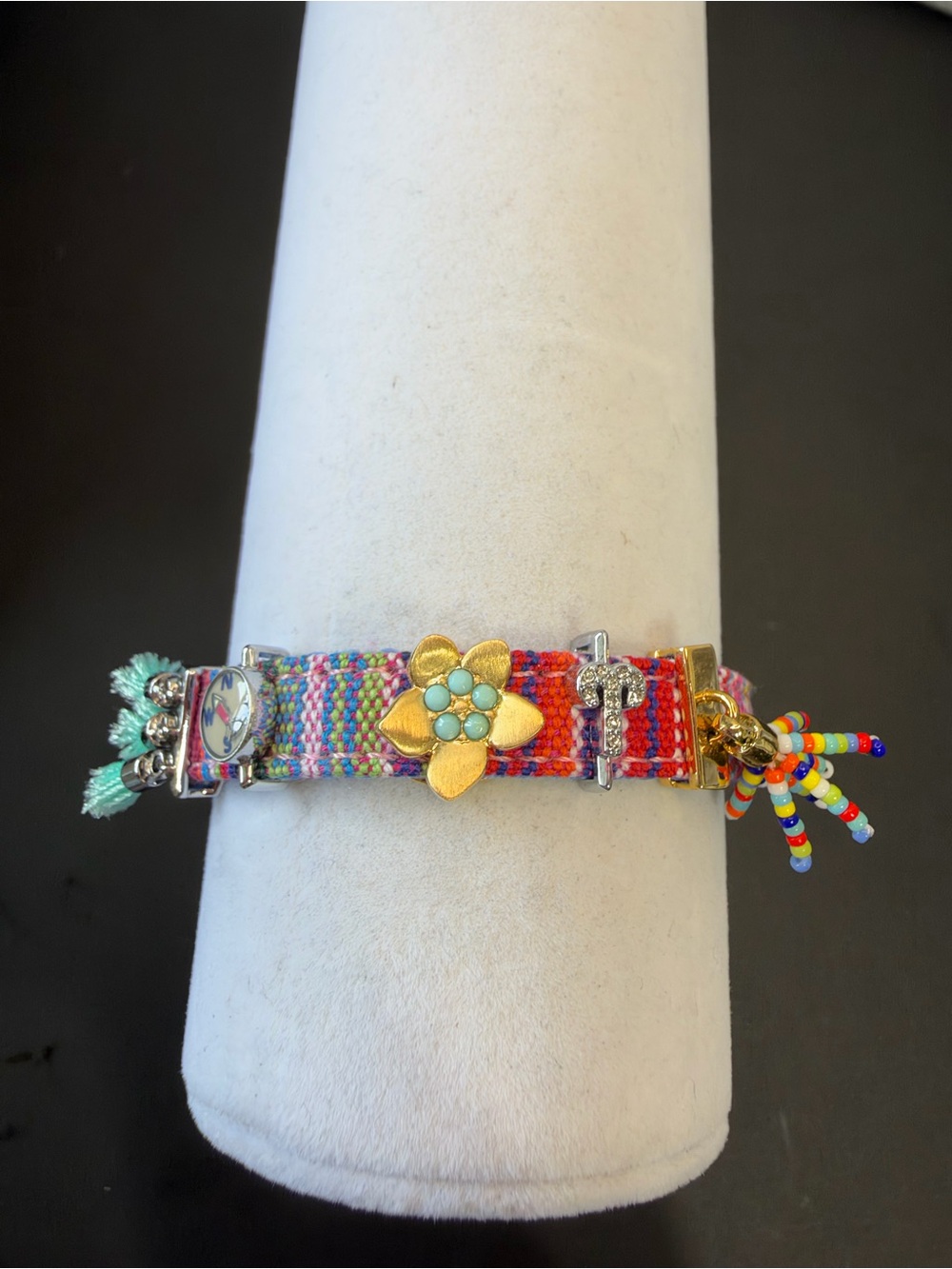 Gold Flower Turquoise-Accent Multicolor Woven Bracelet - Women's Accessory